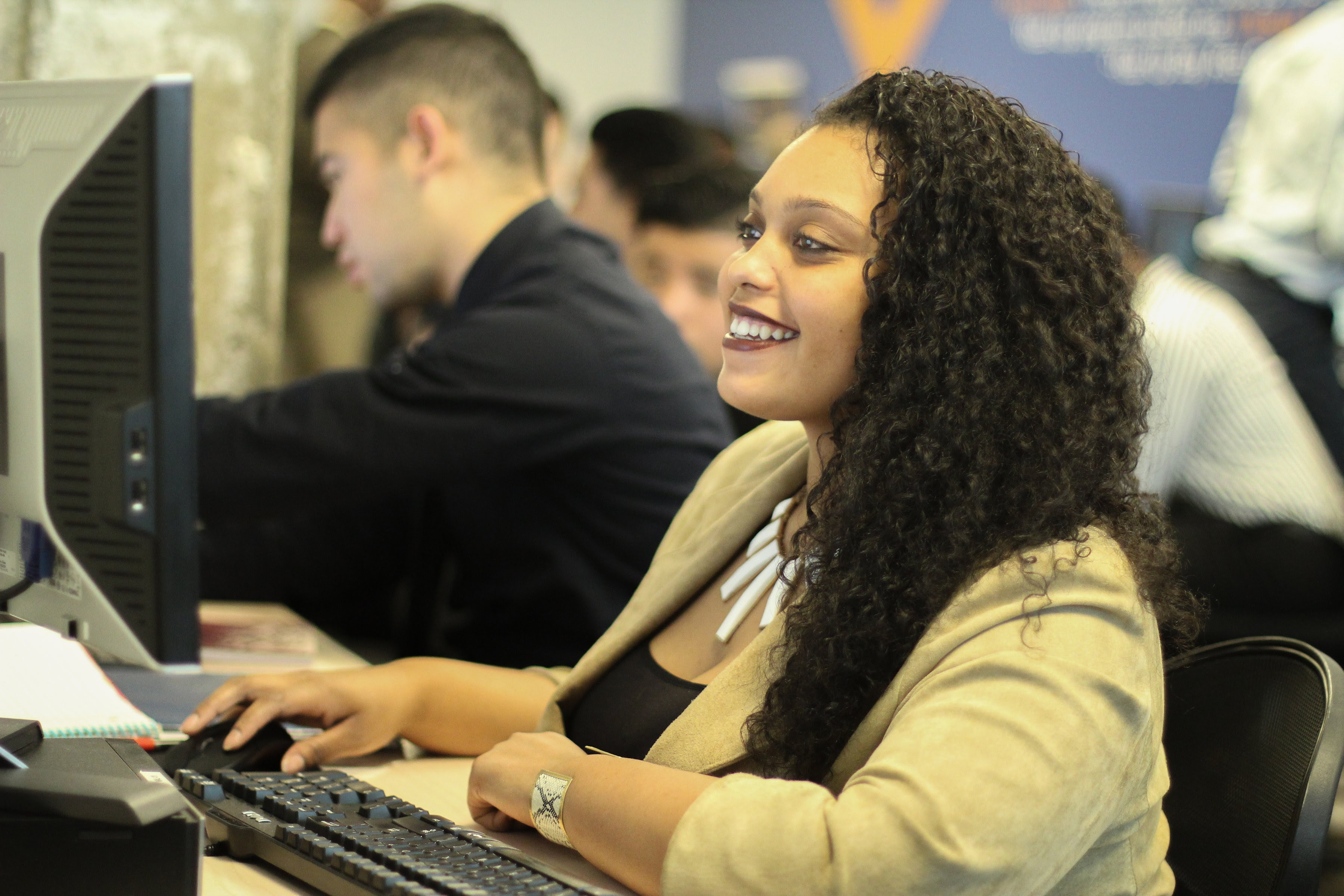young woman on computer